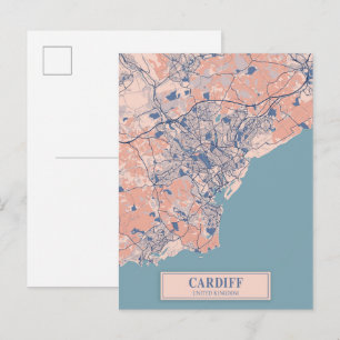 Cardiff United Kingdom Breezy City Map Travel Postcard