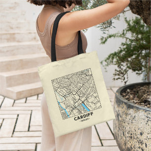 Cardiff, Wales City Map Tote Bag