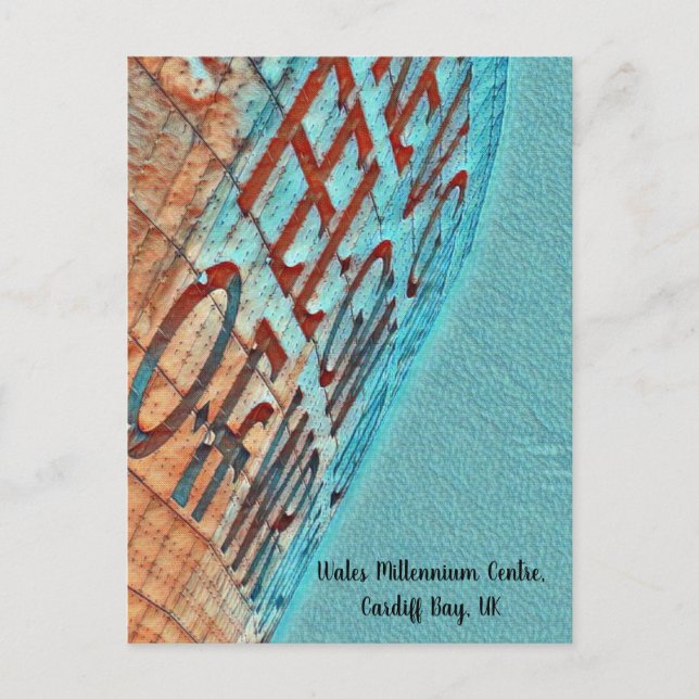 Cardiff Wales Millennium Centre Celtic Text arty Postcard (Front)