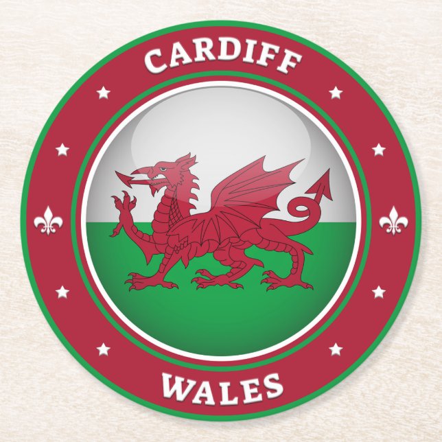 Cardiff Wales Round Paper Coaster (Front)