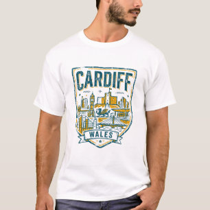 Cardiff Wales Skyline And Castle Landmark Emblem T-Shirt