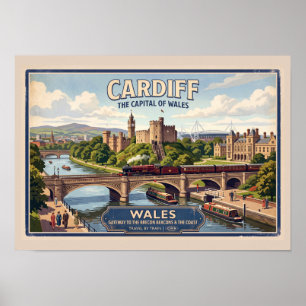 Cardiff, Wales Vintage Railway Travel Poster