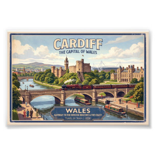 Cardiff, Wales Vintage Railway Travel Poster