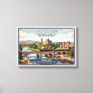 Cardiff, Wales Vintage Railway Travel Poster Canvas Print