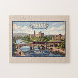 Cardiff, Wales Vintage Railway Travel Poster Jigsaw Puzzle