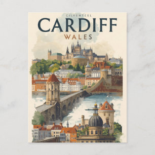 Cardiff Wales Vintage Retro Travel  Postcard