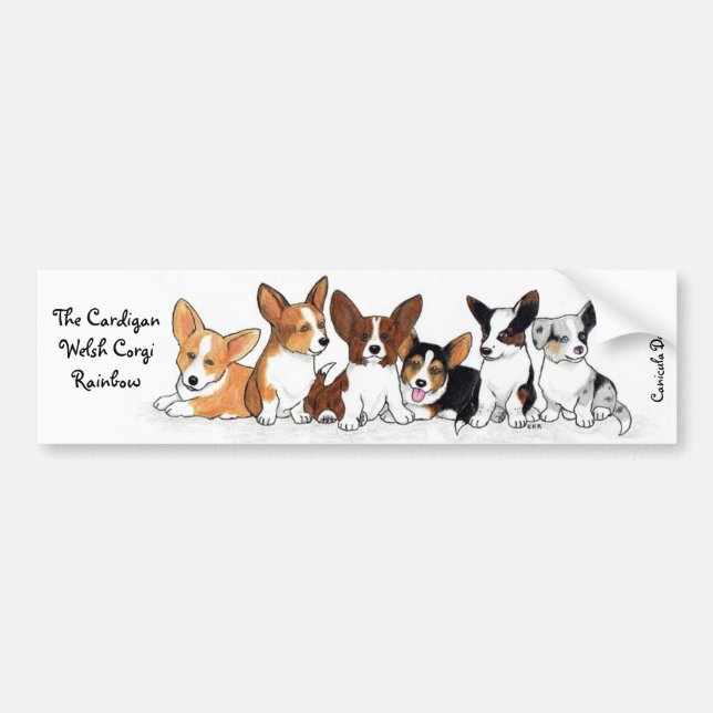 Cardigan Puppy Rainbow Bumper Sticker (Front)