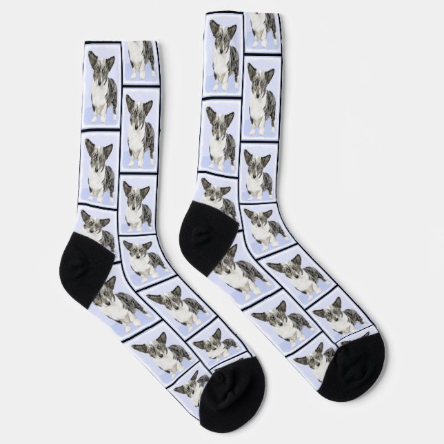 Cardigan Welsh Corgi Blue Merle Painting Dog Art Socks (Right)