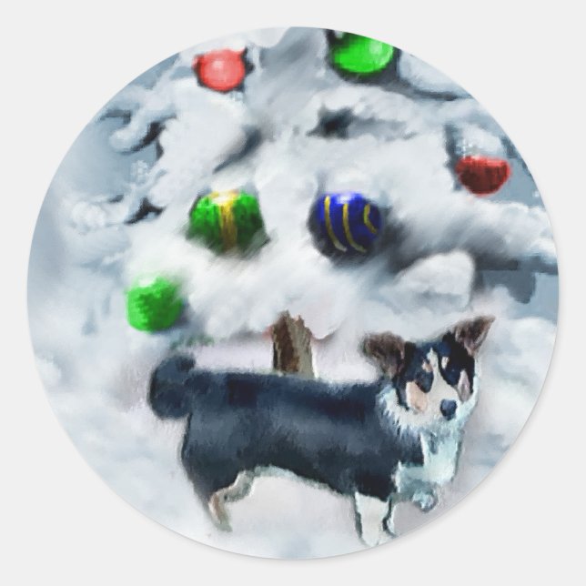 Cardigan Welsh Corgi Christmas Classic Round Sticker (Front)
