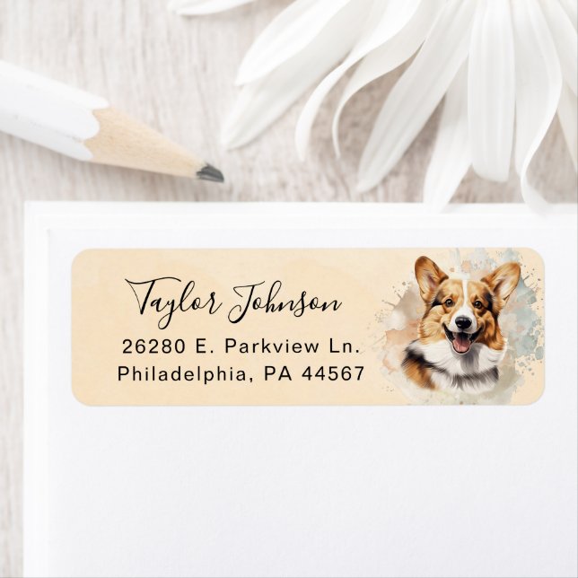 Cardigan Welsh Corgi Dog Return Address Label (Insitu)
