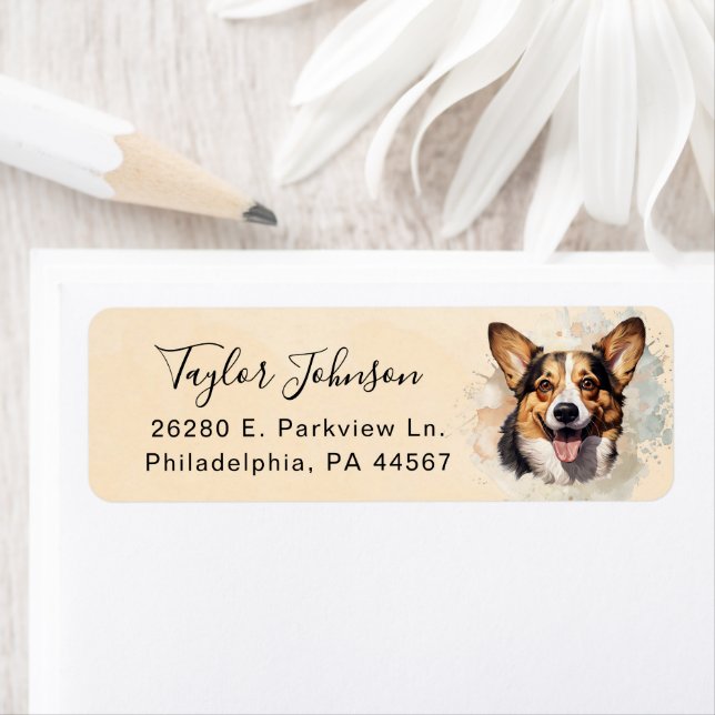 Cardigan Welsh Corgi Dog Return Address Label (Insitu)