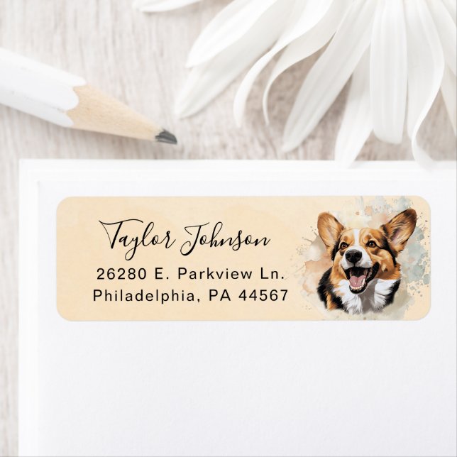 Cardigan Welsh Corgi Dog Return Address Label (Insitu)