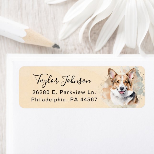 Cardigan Welsh Corgi Dog Return Address Label (Insitu)