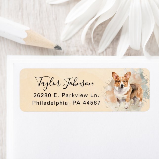 Cardigan Welsh Corgi Dog Return Address Label (Insitu)