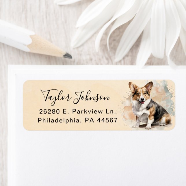 Cardigan Welsh Corgi Dog Return Address Label (Insitu)