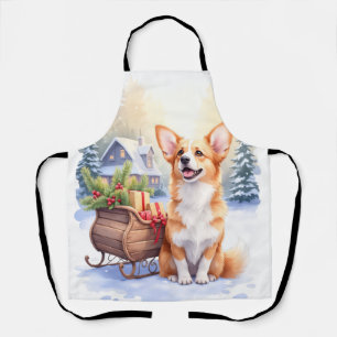 Cardigan Welsh Corgi Festive Sleigh Christmas Art Apron