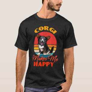 Cardigan Welsh Corgi Makes Me Happy Dog Retro T-Shirt