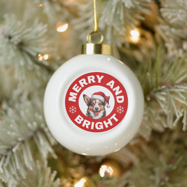 Cardigan Welsh Corgi Merry And Bright Ceramic Ball Christmas Ornament (Tree)