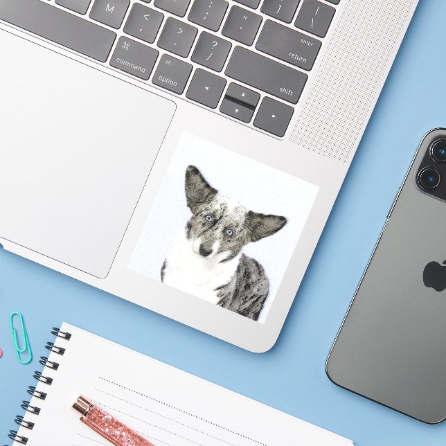 Cardigan Welsh Corgi Painting - Original Dog Art (Laptop w/ iPhone)