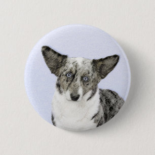Cardigan Welsh Corgi Painting - Original Dog Art 6 Cm Round Badge