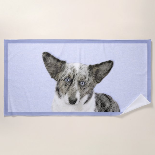 Cardigan Welsh Corgi Painting - Original Dog Art Beach Towel (Front)