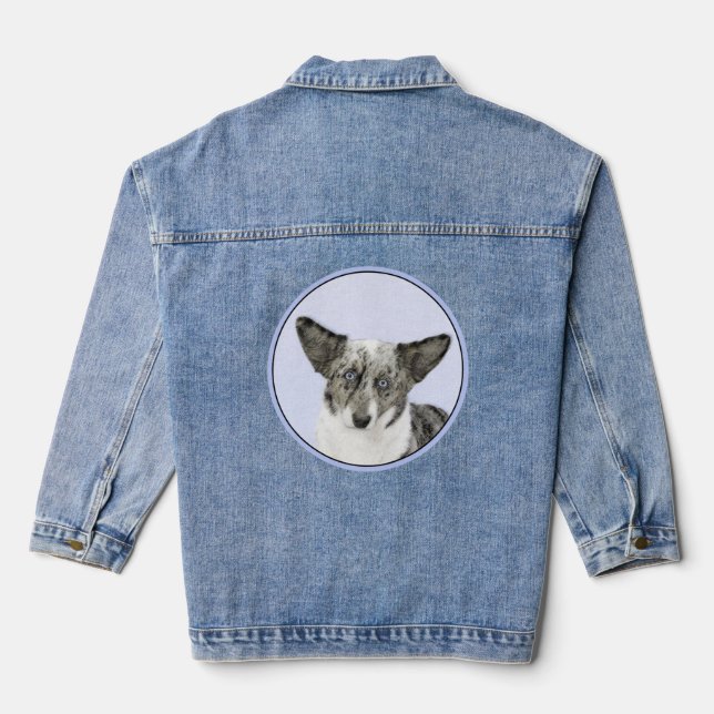 Cardigan Welsh Corgi Painting - Original Dog Art Denim Jacket (Back)
