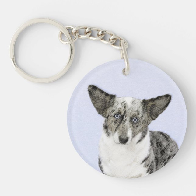 Cardigan Welsh Corgi Painting - Original Dog Art Key Ring (Front)