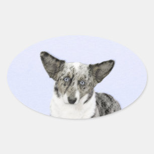 Cardigan Welsh Corgi Painting - Original Dog Art Oval Sticker