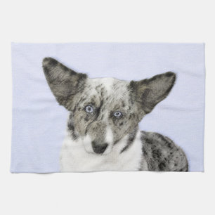 Cardigan Welsh Corgi Painting - Original Dog Art Tea Towel