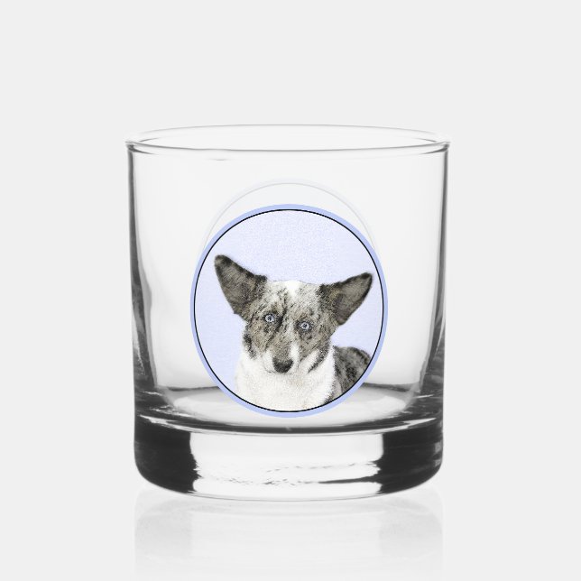 Cardigan Welsh Corgi Painting - Original Dog Art Whiskey Glass (Front)