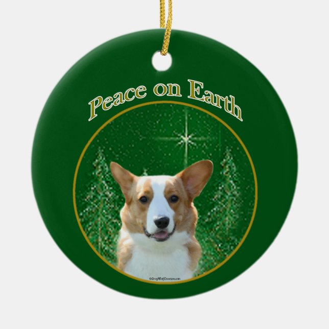 Cardigan Welsh Corgi Peace Ceramic Tree Decoration (Front)