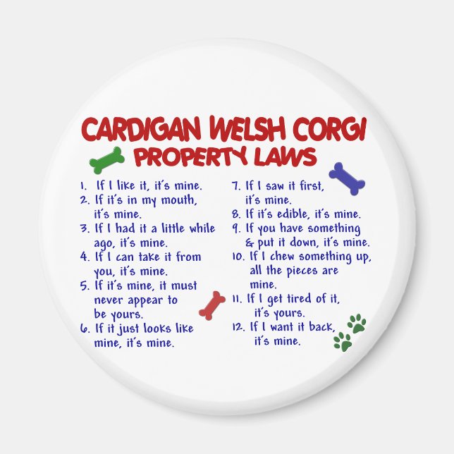 CARDIGAN WELSH CORGI Property Laws 2 Magnet (Front)