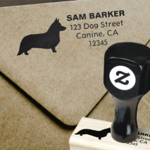 Cardigan Welsh Corgi Silhouette Return Address Rubber Stamp