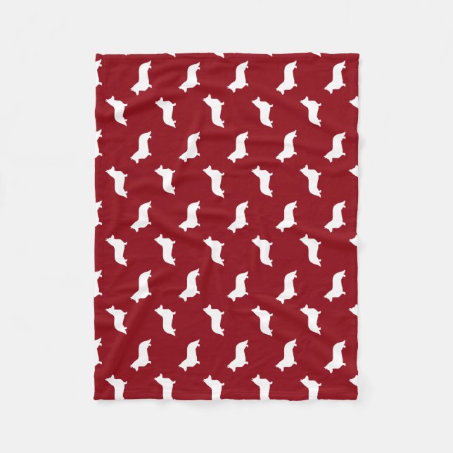 Cardigan Welsh Corgi Silhouettes Red and White Fleece Blanket (Front)