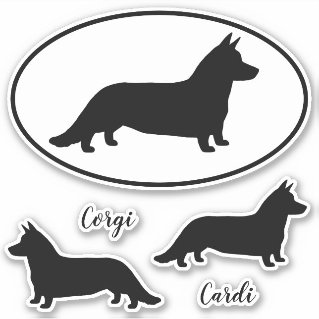 Cardigan Welsh Corgi Silhouettes Vinyl Sticker Set (Front)