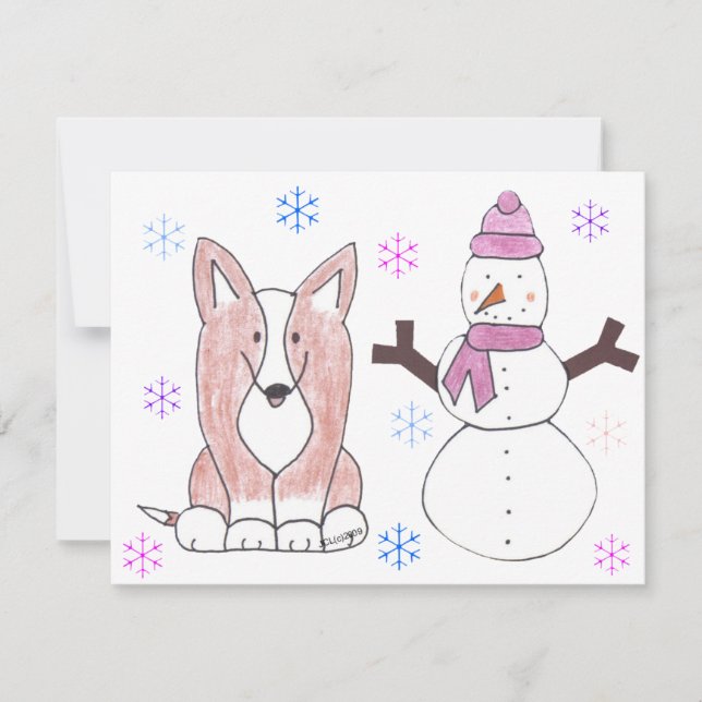 Cardigan Welsh Corgi & Snowman (Front)