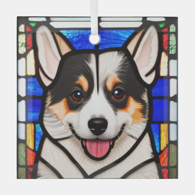 Cardigan Welsh Corgi "Stained Glass"  Glass Tree Decoration (Front)