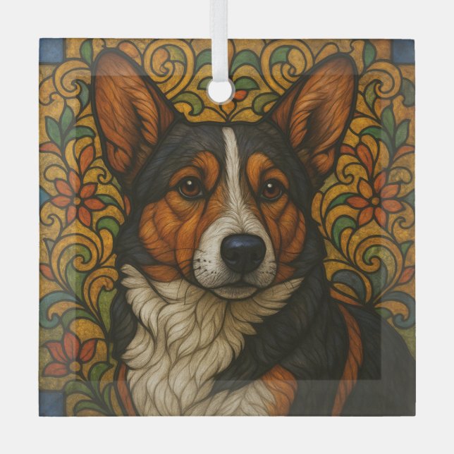 Cardigan Welsh Corgi "Stained Glass"  Glass Tree Decoration (Front)