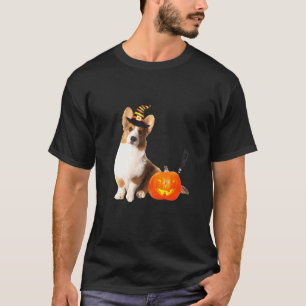 Cardigan Welsh Corgi Witch Hat Halloween Dog Costu T-Shirt