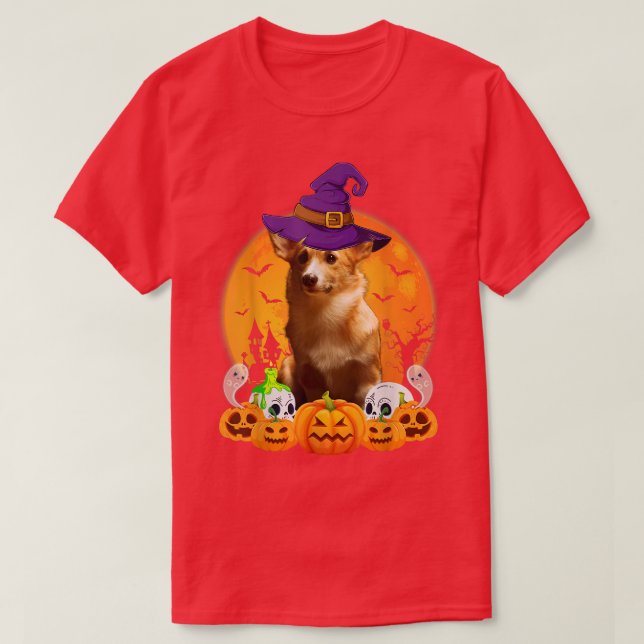 Cardigan Welsh Corgi Witch Pumpkin Halloween Dog L T-Shirt (Design Front)