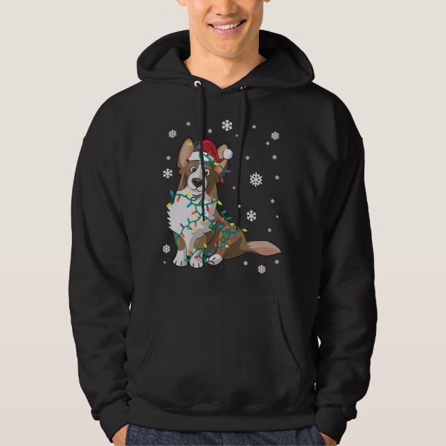 Cardigan Welsh Corgi Wrapped In Christmas Lights D Hoodie (Front)