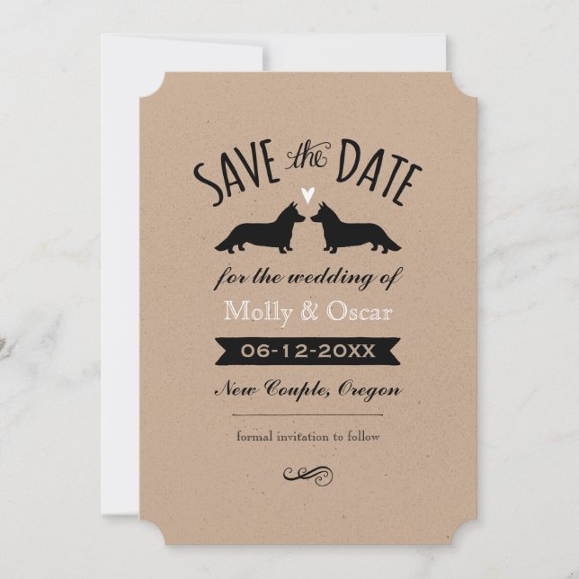 Cardigan Welsh Corgis Wedding Save the Date (Front)