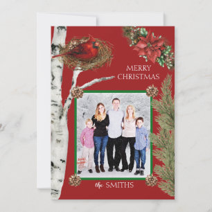 Cardinal and Birches Holiday Photo Greeting Card