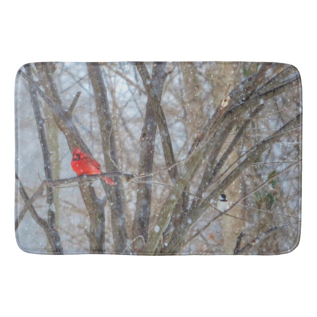 Cardinal and Chickadee Bath Mat (Front)