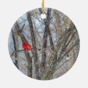 Cardinal and Chickadee Ceramic Tree Decoration