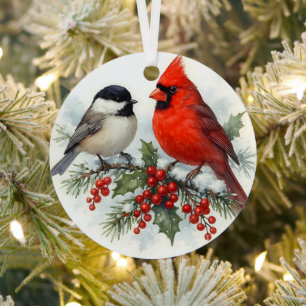 Cardinal and Chickadee Christmas Ornament Bird