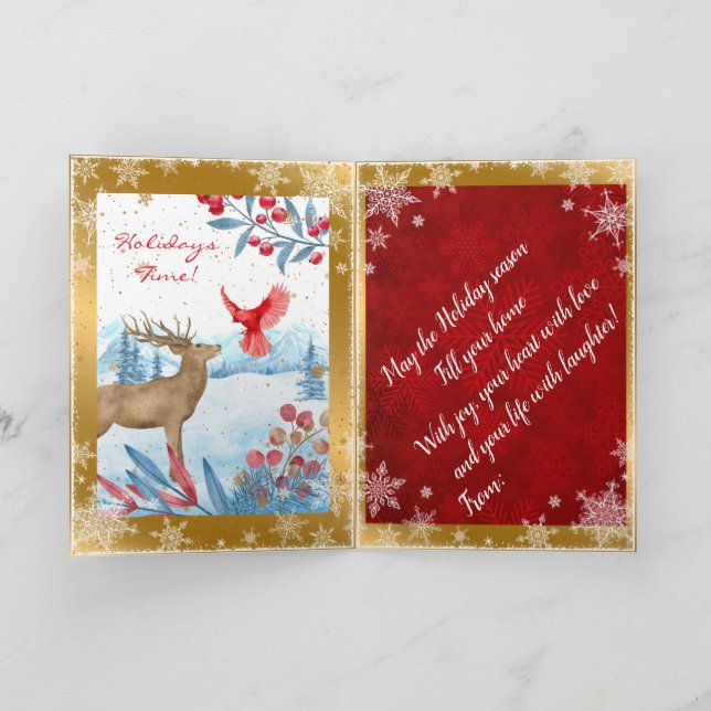 Cardinal and Deer Customise Holiday Card (Inside)