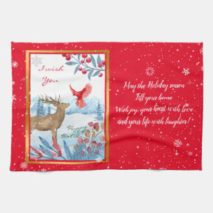 Cardinal and Deer Customise Tea Towel