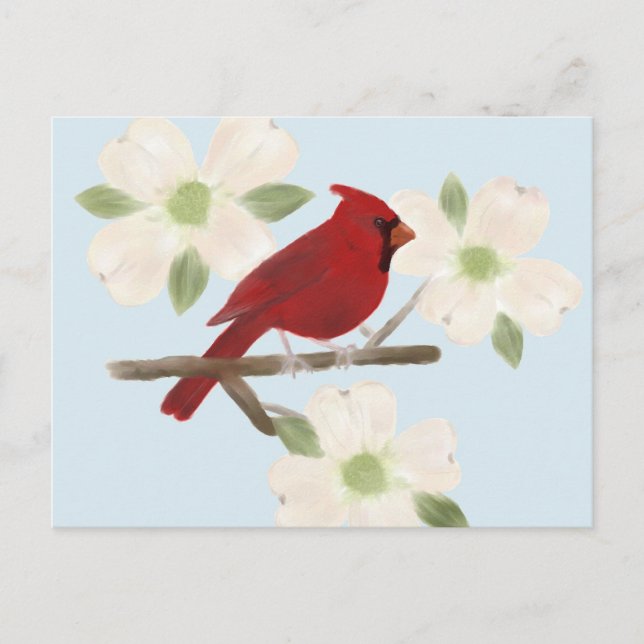 Cardinal and Dogwood Watercolor Postcard (Front)