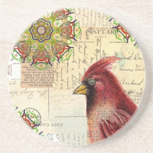 Cardinal and Ephemera Collage Coaster